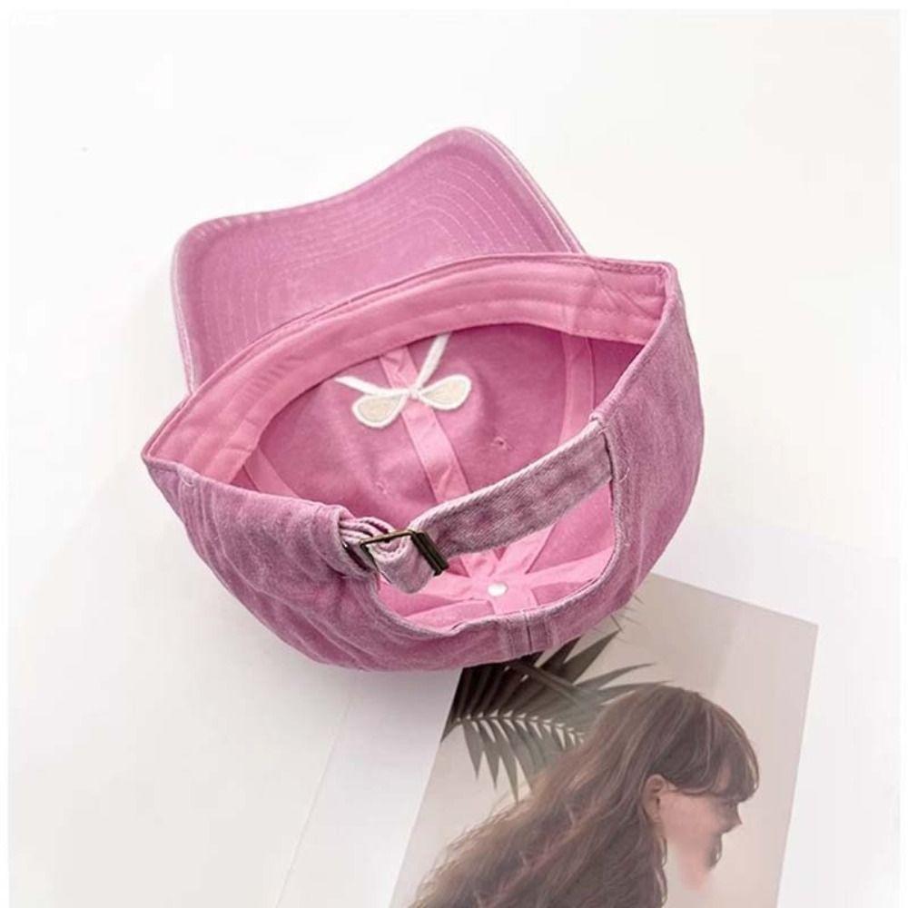 Embroidery Embroidery Bow Baseball Cap Cotton Sun Hat Simple Bowknot Baseball Hat  Outdoor