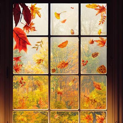 Chzimade Maple Leaf Cute Squirrel Wall Sticker Window Thanksgiving Decoration Autumn Kids Room Decal Sticker Muraux Wallpaper