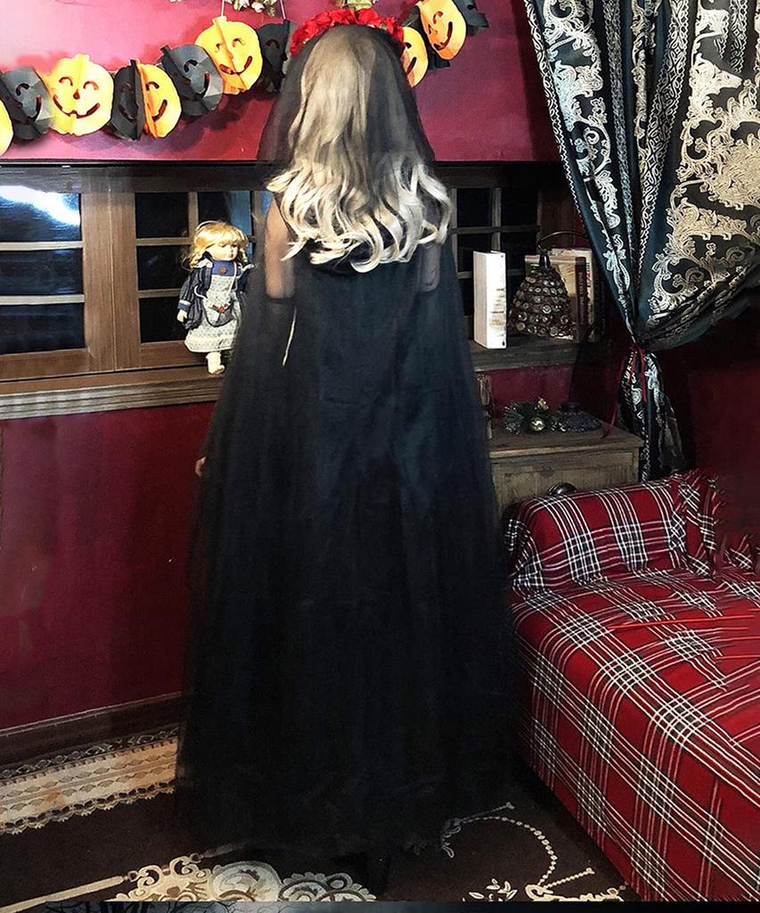 Halloween Cosplay Zombie Vampire Ghost Ghost Costume Rose Bride Cute Sexy Zombie Bride Long Black [milky Time] (L)