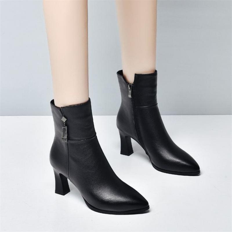 New Women'S Pointed-Toe Boots - Chunky Heel Ankle Booties With Soft Leather & Waterproof Design, Fashion High Heel Boots