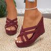 Fashion Casual Suede Cross Strap Slip On Sandals Women 2025 Summer Chunky Platform Wedge Heel Slides Classic Super High Heel Slippers