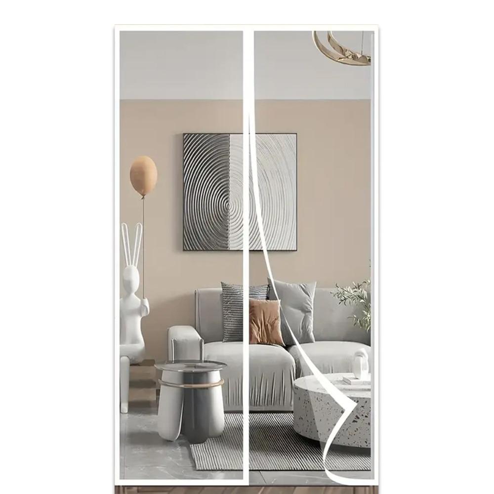 Self Sealing Magnetic Screen Door Heavy Duty Breathable Mosquito Net Curtain Vertical Dense Striped Soft Net Insect Door Screen