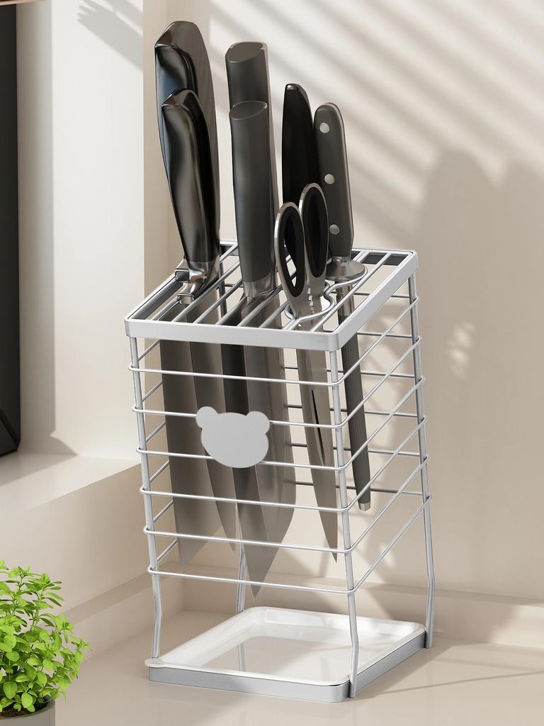 Organizador de Cuchillos Universal Acero Inoxidable Cocina Drenaje Soporte para Cuchillos de Verduras Estante de Almacenamiento Con Bandeja de Drenaje Desmontable