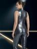 S-4Xl Sleeveless Double Sided Reversible Pu Pu Leather Catsuit Glossy Pu Leather Body Shaper Hollot Out Hosiery Role Play Leotard Jumpsuit