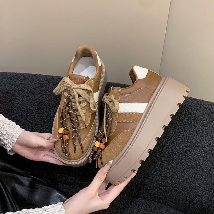 

Thick-soled German training shoes for women s 2025 spring new super fire heightening versatile leather muffin Birken casual Forrest Gump shoes 40 верблюд