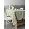 Cotton Linen Stripe Tassel Tablecloth Stain Resistant Dust-Proof Table Cover For Kitchen Dinning Tabletop Decoration Rectangular