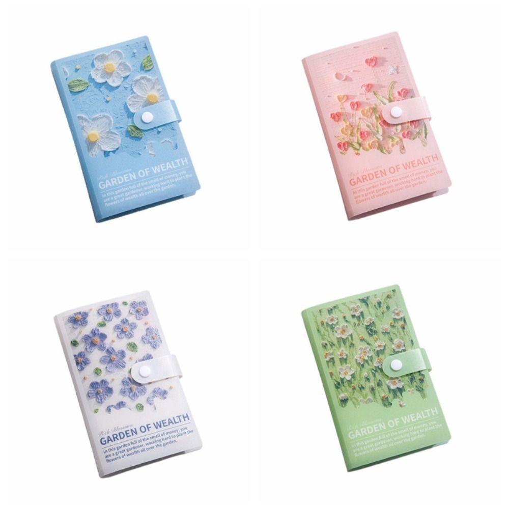 Flower Printed Button Notebook for Money Anti-splash Water PVC Savings Book  50 Sheets