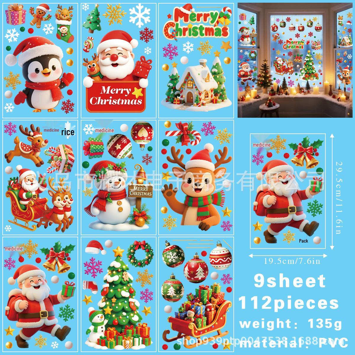 

3D Christmas Static Cling Stickers for Windows & Doors - Cute Party Decorations & Ornaments