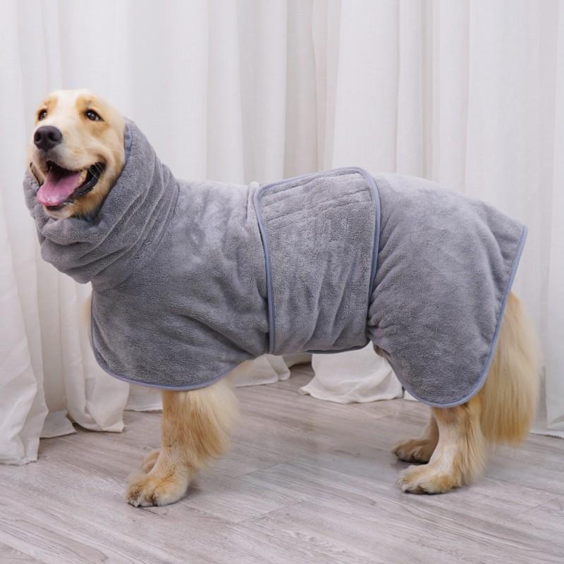 Quick-Dry Pet Hooded Towel Robe Dogs Large Breed Absorbent Coral Fleece Bath Wrap Blue Gray