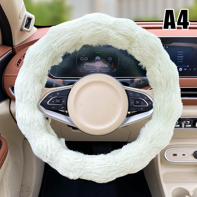 Winter Plush Women's Car Steering Wheel Cover Heated Warm Anti Slip Cute Cartoon Car Handle Cover Universal Car Accessories