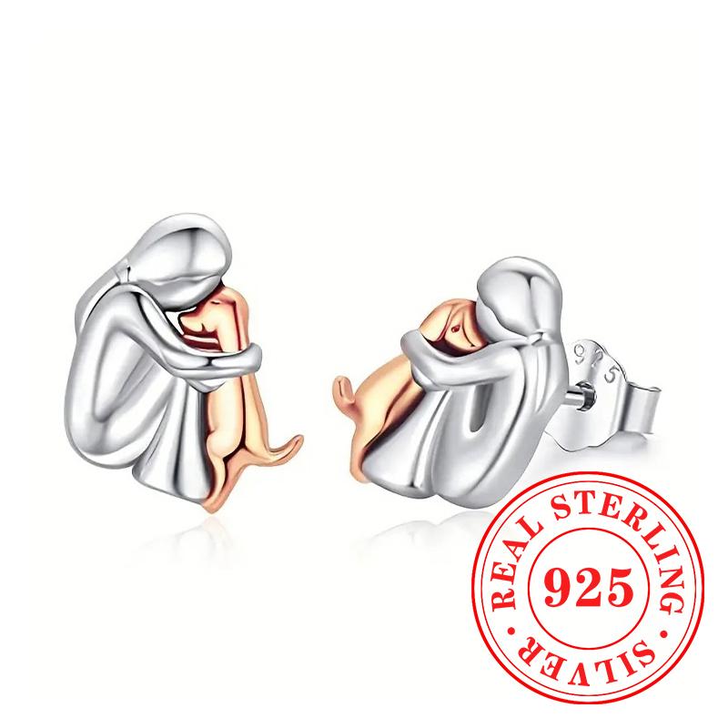 Sterling Silber Wärmende Ohrstecker Einzigartige Damen Umarmung Hund Design Ohrschmuck Liebe Hund Exquisiter Feinschmuck