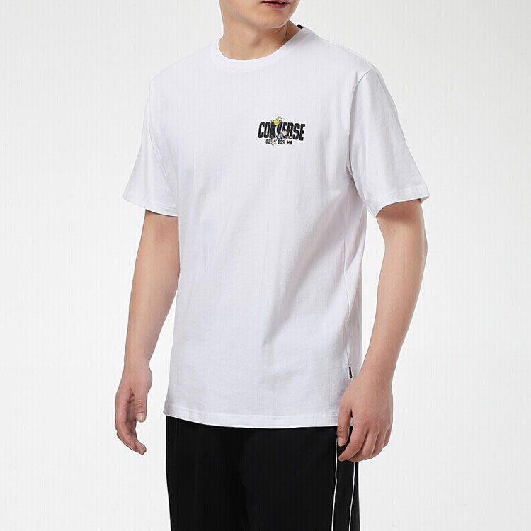 Converse Alphabet Cartoon T Shirts Men's White Crew Neck Moderate Straight Fit 10021124-A02