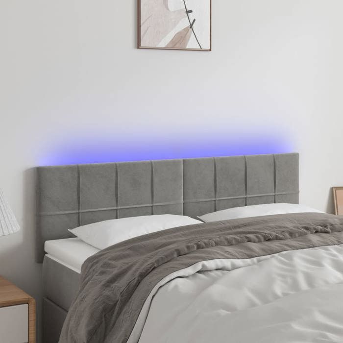VidaXL Tête de Lit à LED Meuble de Chambre à Coucher Accessoire de Lit Double Tête de Cadre de Lit Intérieur Gris Clair 3121660