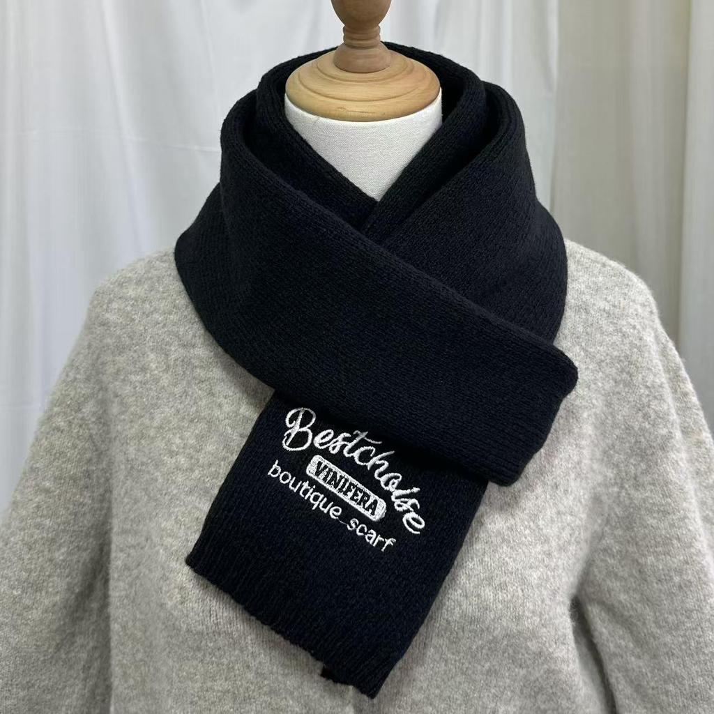 Korean Style Embroidered Cashmere Scarf - Women's Winter Warm Knitted Snood