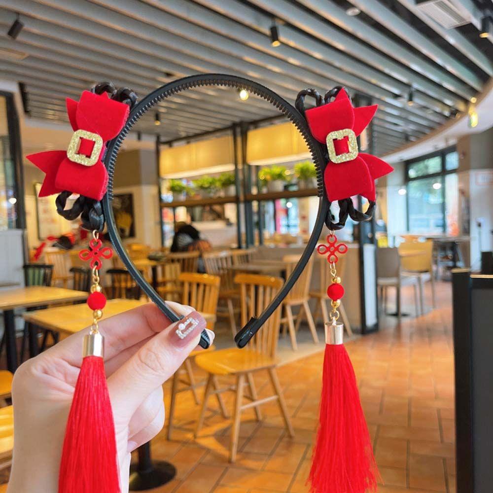 Pearl Bow Tassel Hanfu Hair Hoop Children's Headband Chinese Style Hair Band New Year Headress