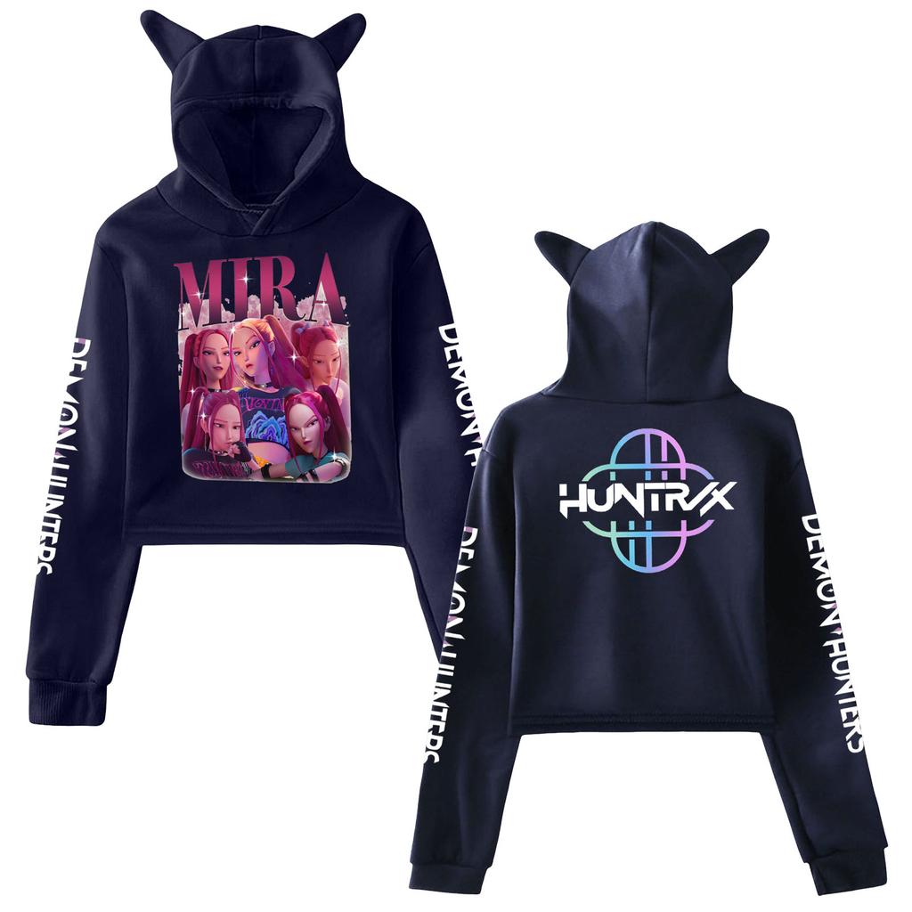 Fashion Kpop Demon Hunters Hoodie Huntrix Cat Ear Hooded Pullover Rumi Mira Zoey Pattern Cosplay Costume Student Autumn Tops
