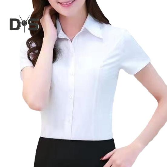 Women Shirt Lapel Short Sleeve Buttons Placket Shirt Tops Solid Color Slim Fit Office Business Shirt Workwear