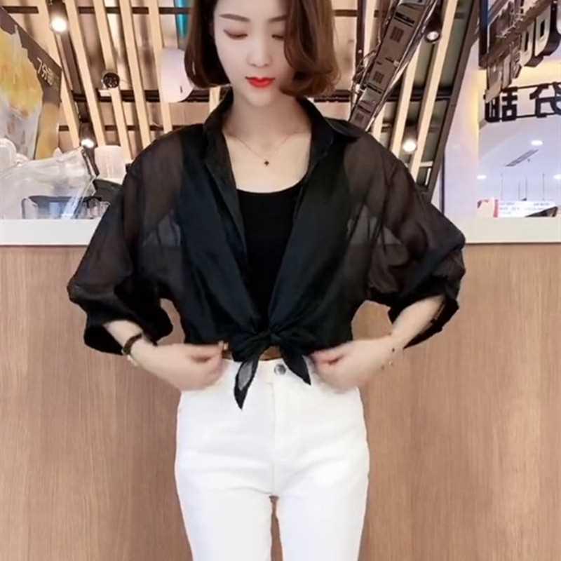 

2023 Summer Chiffon Sunscreen Shawl Cardigan Women s Top Cover-up L (50-60 kg) чорний