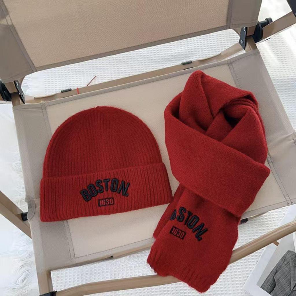 Children’s Korean-Style Knit Hat & Scarf Set with Warm Embroidery