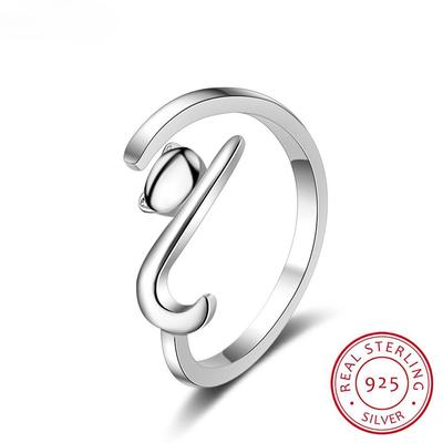 100 %925 Sterling Silver Sticky Cat With Long Tail Finger Ring Women Ring Adjustable Engagement Ring Jewelry Scr220