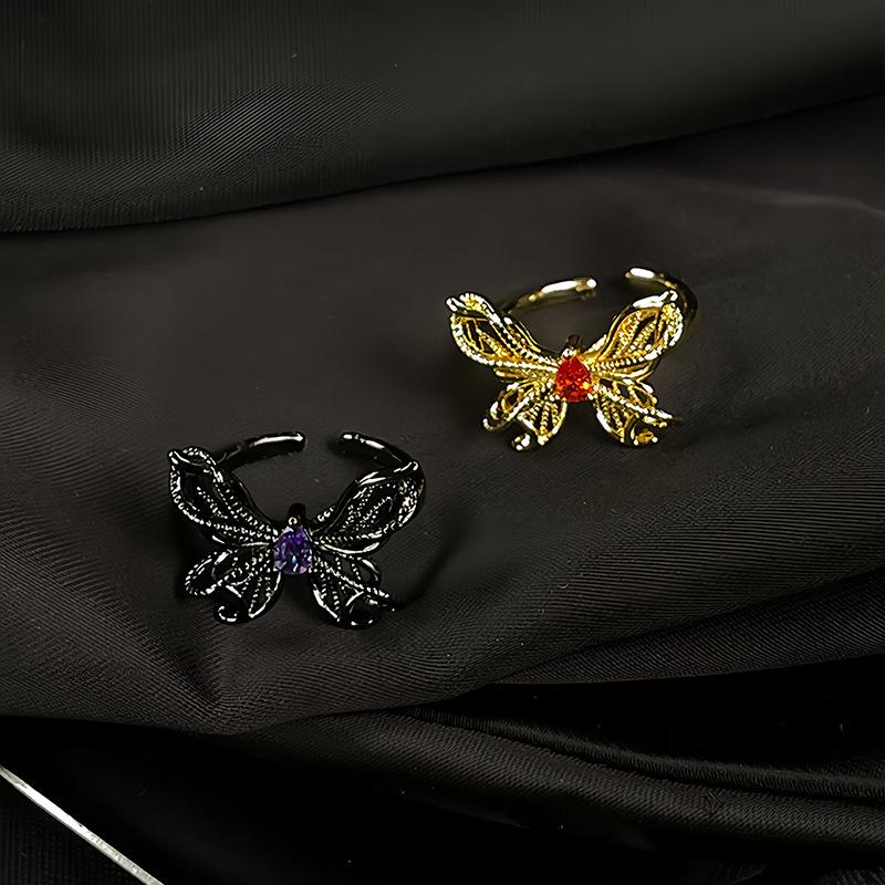 The Same Hemp Rope Hollow Butterfly Open Ring Niche Design Light Luxury High Sense Simple Dark Ring