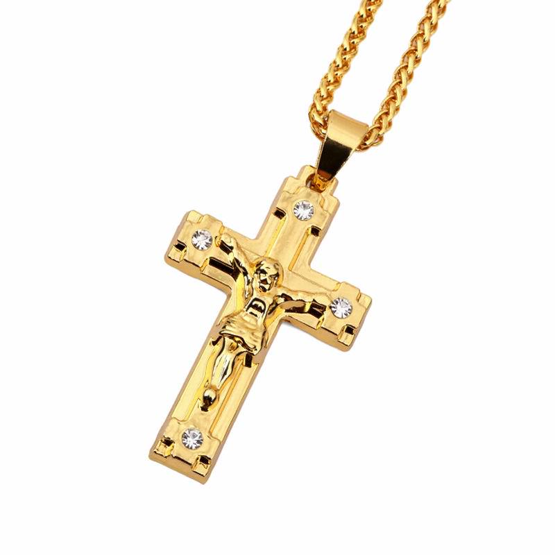 Link Chain Jesus Cross Pendant Necklace 