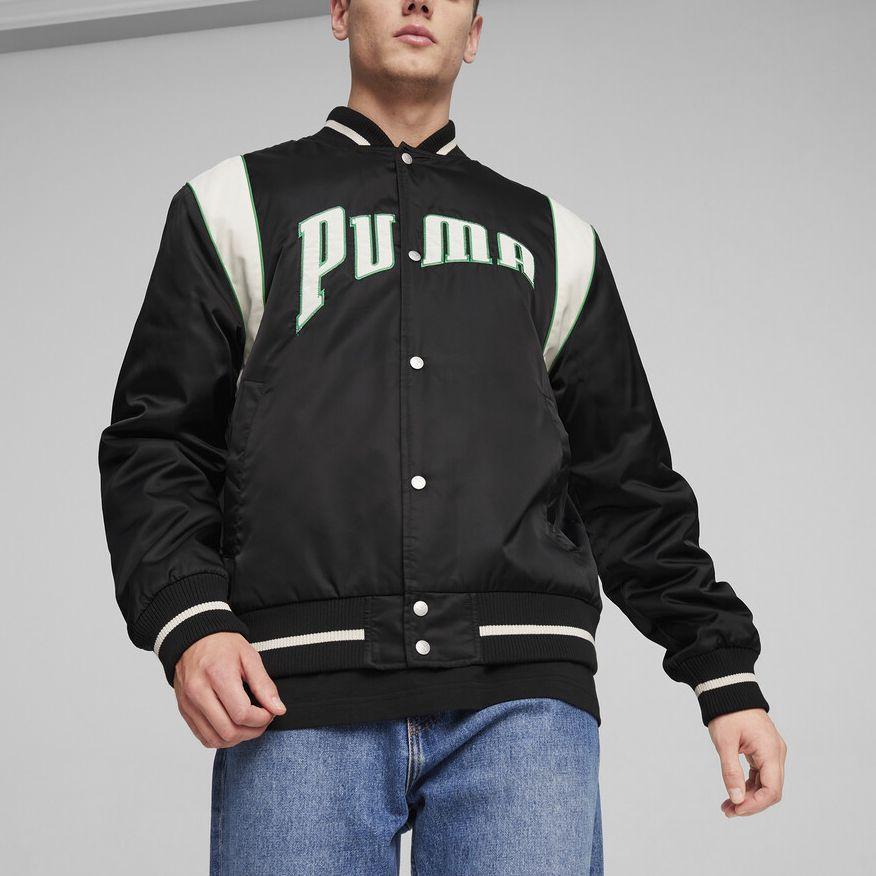 Puma Color Block Letter Print Long Sleeve Baseball Jacket Unisex Jackets Black 623691-01