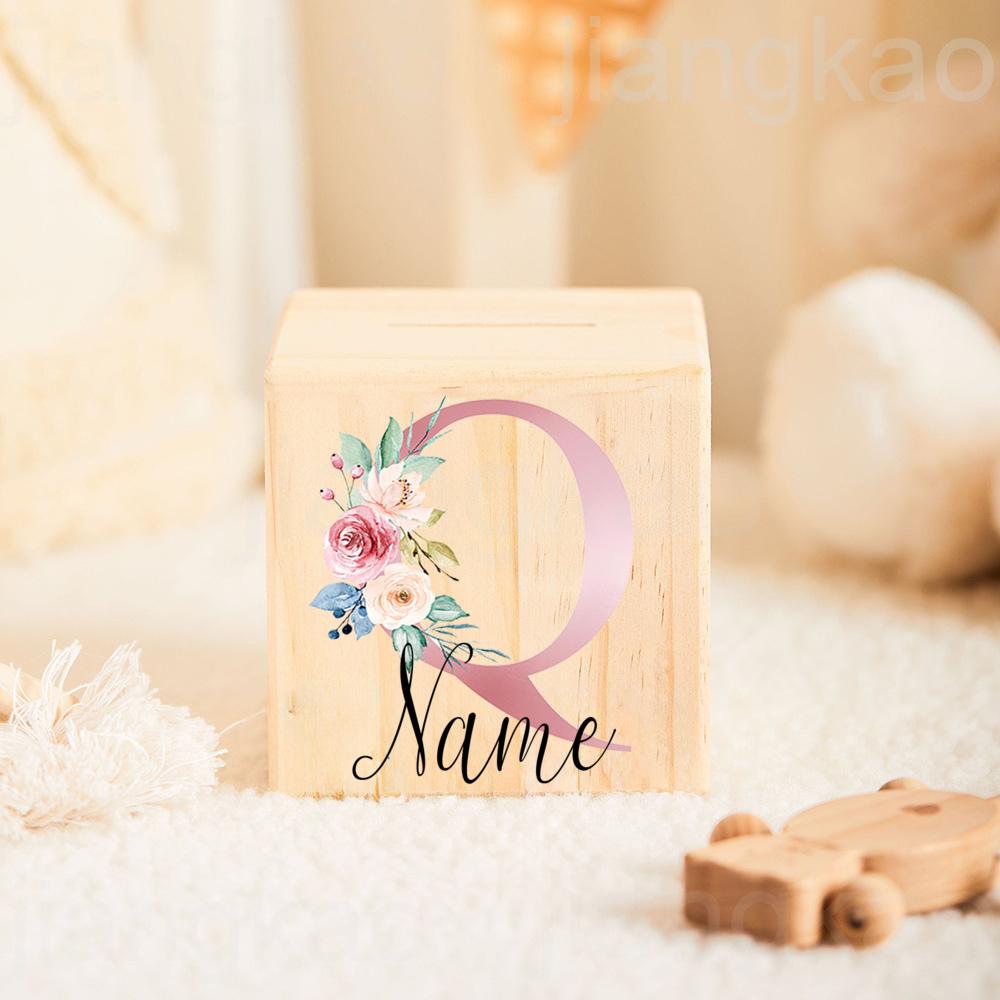 Personalizowana Skarbonka Inicjał z Imieniem Skarbonki dla Dzieci Etui na Kolekcję Monet Drewniany Banknotnik Prezent Urodzinowy na Baby Shower dla Dziewczynek