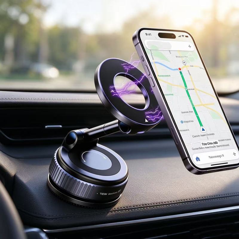 Vacuum Suction Magnetic Car Phone Holder 360° Rotatable Foldable Adjustable Arm Dashboard Navigation Mount for All Smartphones