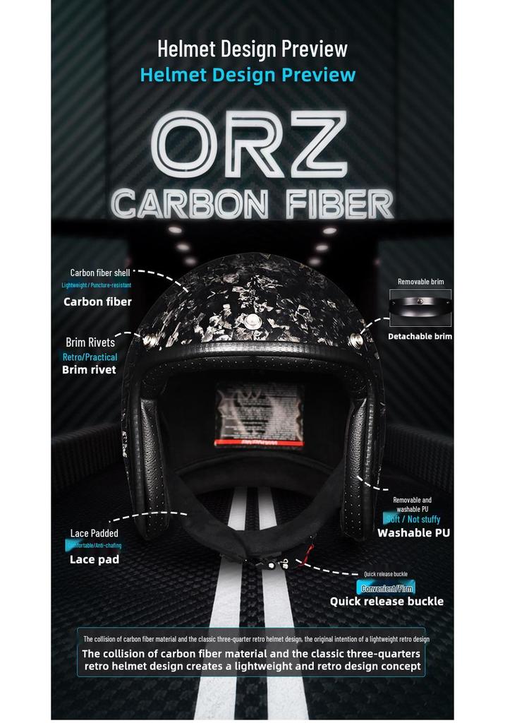 Carbon Fiber Retro Half Helmet for Men and Women - Electric Scooter & Outdoor Riding