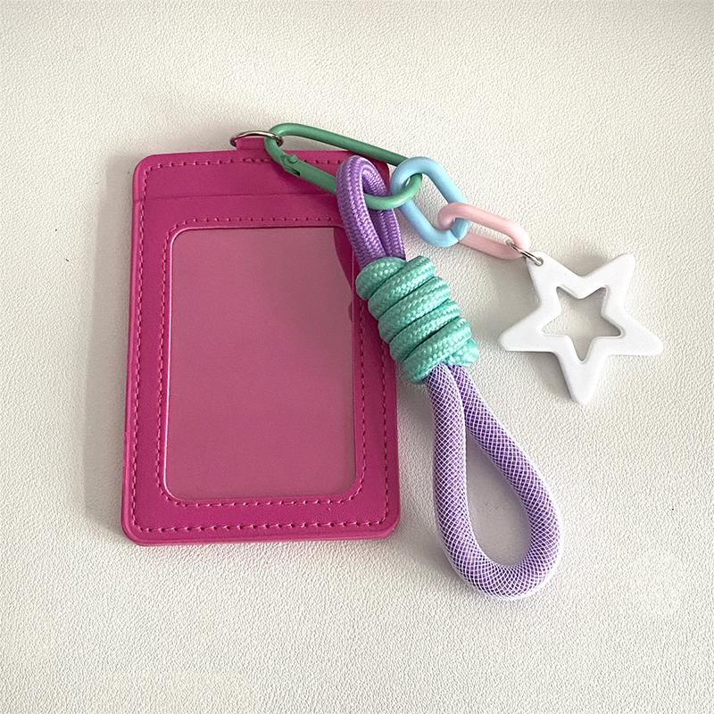 Portable Candy Color Pu Leather Business ID Card Credit Badge Holder Coin Purse Wallet Bus Cards Cover With Keychain