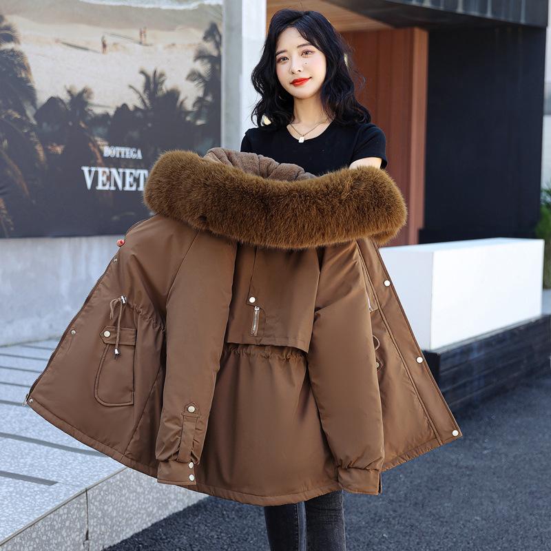 New velvet slim down cotton clothes women's winter big fur collar cotton coat