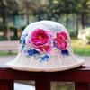 Vår og sommer etnisk vind broderi blomst sammenleggbar hatt dame strikkelue sandbøttehatt