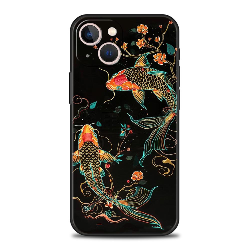 

Art Fish Koi Carp Phone Case for iPhone 16 15 14 13 12 Pro Max 11 Pro Max 7 8 Plus 16E XR Shockproof Soft TPU Shell Capas Bags iPhone 15Pro Max