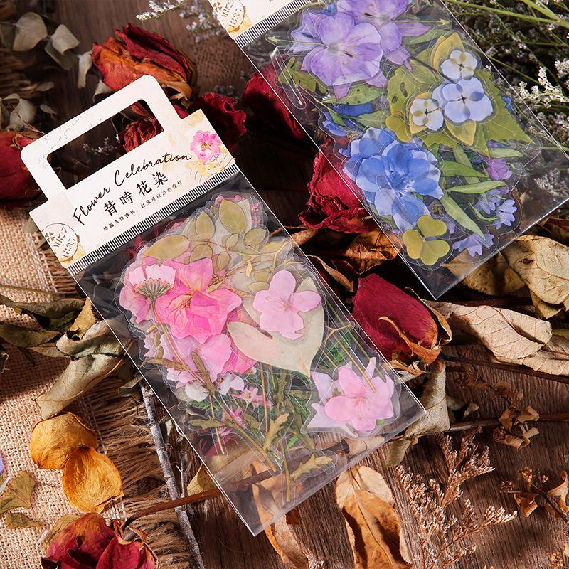 40pcs/pack Fresh Flowers Stickers Transparent Diary Scrapbooking Labels Planner Stickers Decorative Journal Stationery Stickers