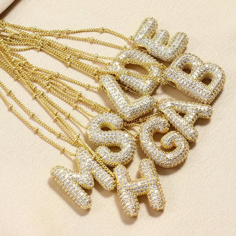 26-Letter Alphabet Pendant Necklace with Copper Clavicle Chain and Micro-Inlaid Zircon