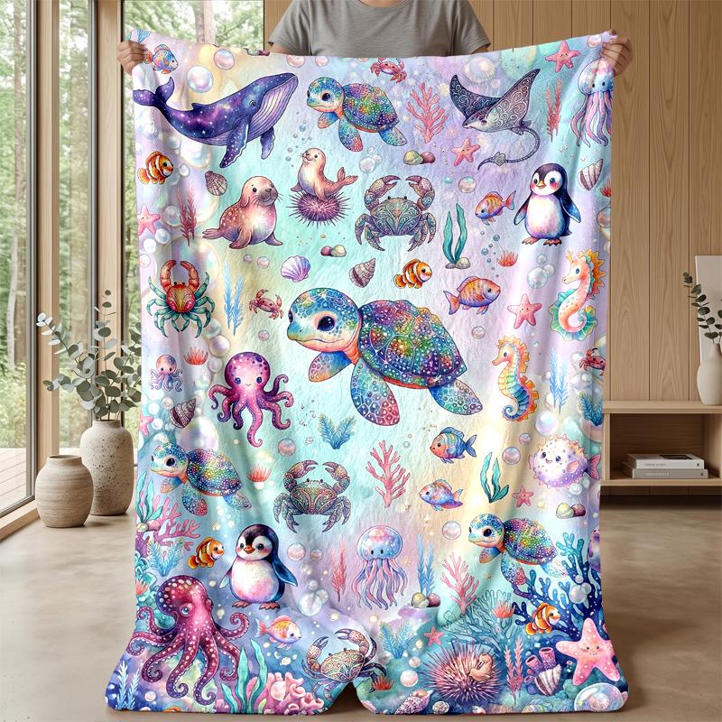 Underwater Sea Life Adventure 2 Theme blanket Lightweight Warm Flannel Blanket Decorative Throw Blanket for Home Decoration