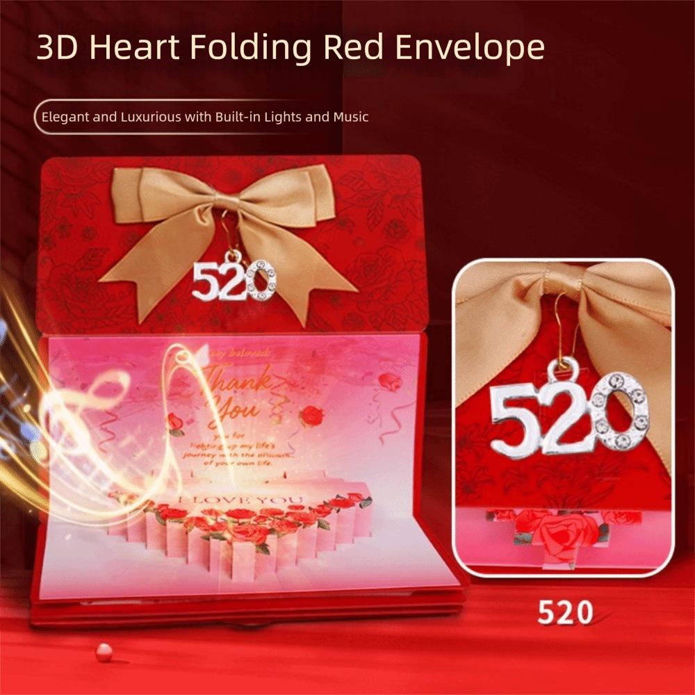 3D Birthday Red Envelope Greeting Card Foldable Multiple Card Slots Musical Light Greeting Card Red Envelope Greeting Card