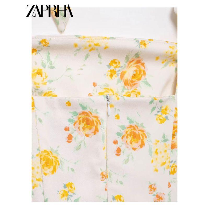Zaprha New Arrival Sweet Sexy Bowknot Decoration Flowers Print Poplin Dress Small Slim Looking 4661396