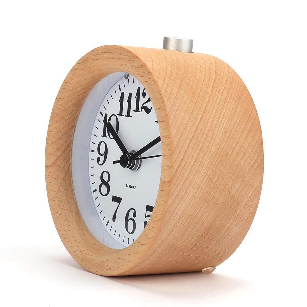 Small Alarm Clock with Night Light Classic Round Silence Table Clocks Snooze Function