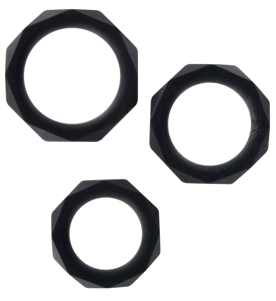 Lot de 3 cockrings Silicone Power Halo Noirs - Manpower TOYJOY - Cockrings Flexibles