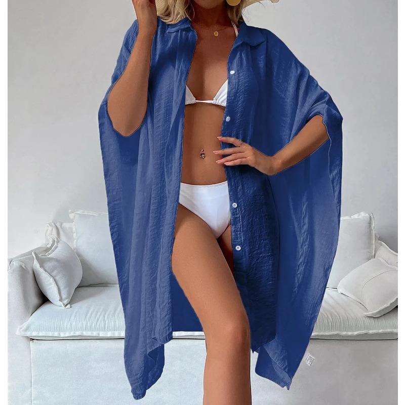 Letní volný kardigan ochrana proti slunci sarong žena bikini zakrytí plavky jednobarevné plážové oblečení zakrytí plavky dámské kimono šaty