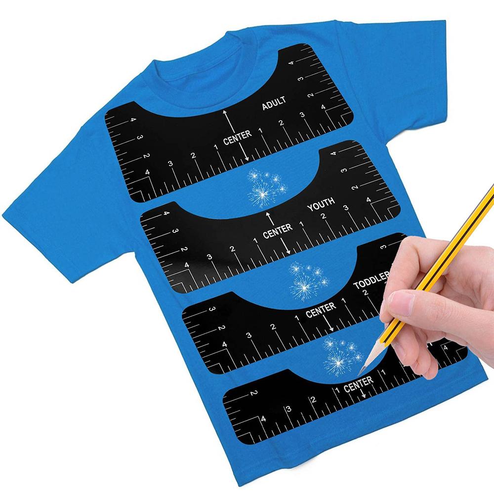 4 Stück T-Shirt Lineal-Führung Hemd-Ausrichtungswerkzeug T-Shirt-Ausrichtungslinieal mit Kleidergrößentabelle für Erwachsene, Jugendliche, Kleinkinder, Säuglinge
