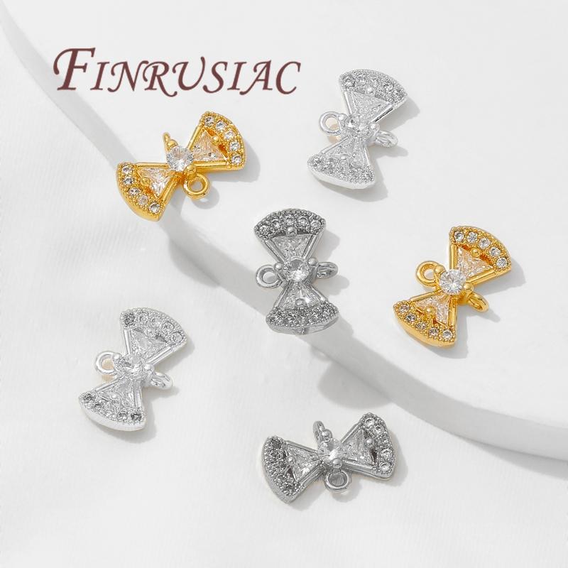 18K Gold Plated Brass with Zircon Connectors For Jewelry,Bowknot Charms For Necklace Necklace Accessories,DIY Earring Making