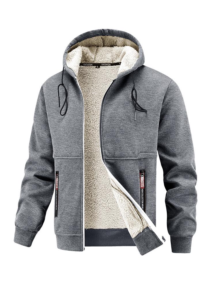 Men s 2025 Lambswool Hooded Jacket - Warm, Thickened, Casual Autumn/Winter Wear with Free Shipping Small темно-серого