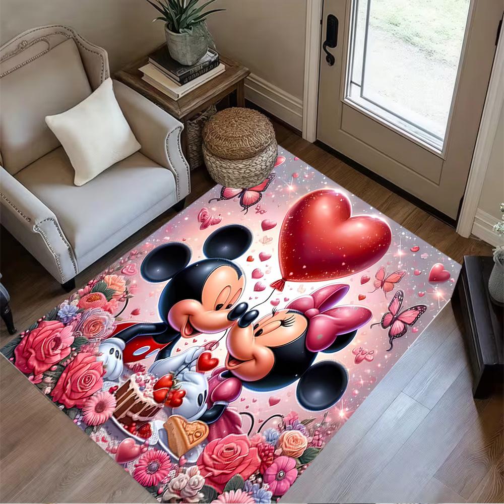 Mickey Minnie's Valentine Floor Rug Office Rug Suitable for Living Rooms Bedrooms Foyer Study room Antislip Carpet Anime Office Decor