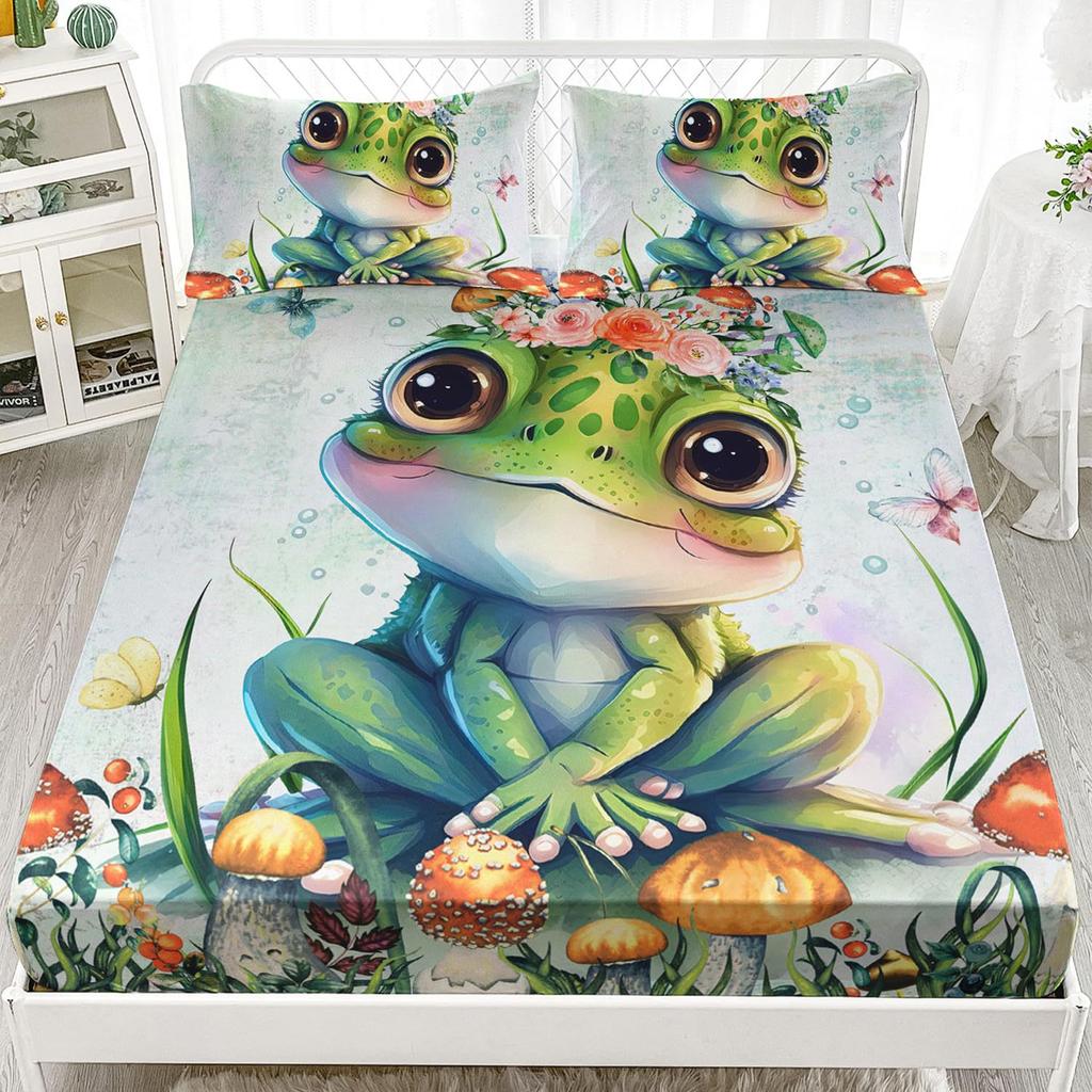 Cute Flower Deer Pattern Mattress Three-Piece Digital Printing Home Bedding Set