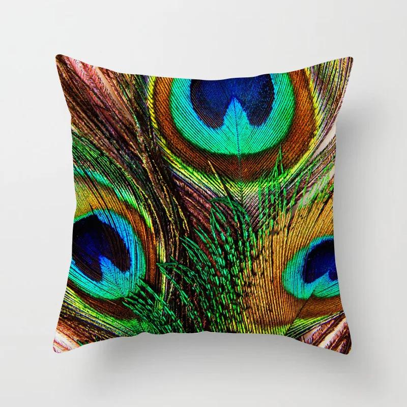 

Наволочка в этническом стиле с перьями павлина, персонализированный чехол с рисунком животного из персиковой кожи, чехол для подушки Funda Cojin 40x40cm