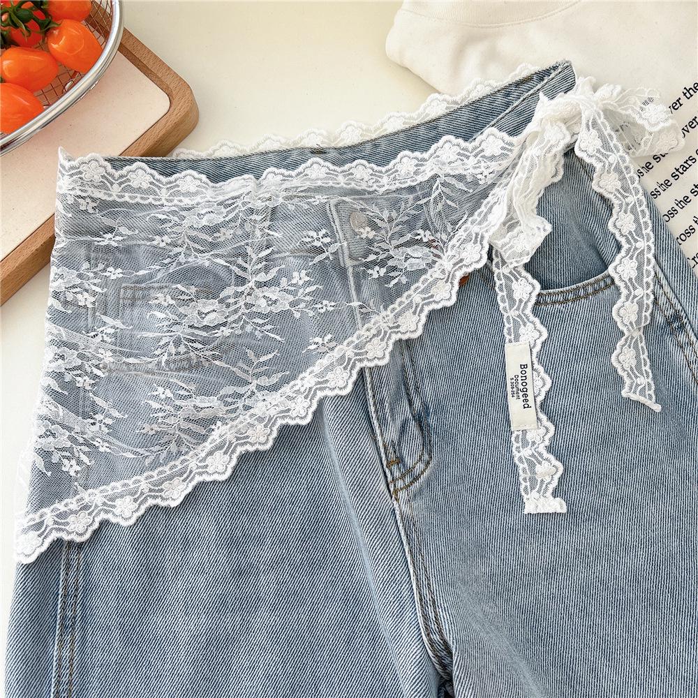 Chic Korean Lace Patchwork Mini Skirt with Bandana Waist Tie