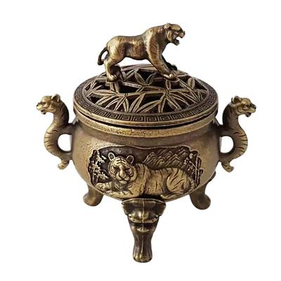 Brûleur d'encens vintage en alliage porte-bâtonnets à trois pieds ajouré mini encensoir à bois de santal décoration de maison